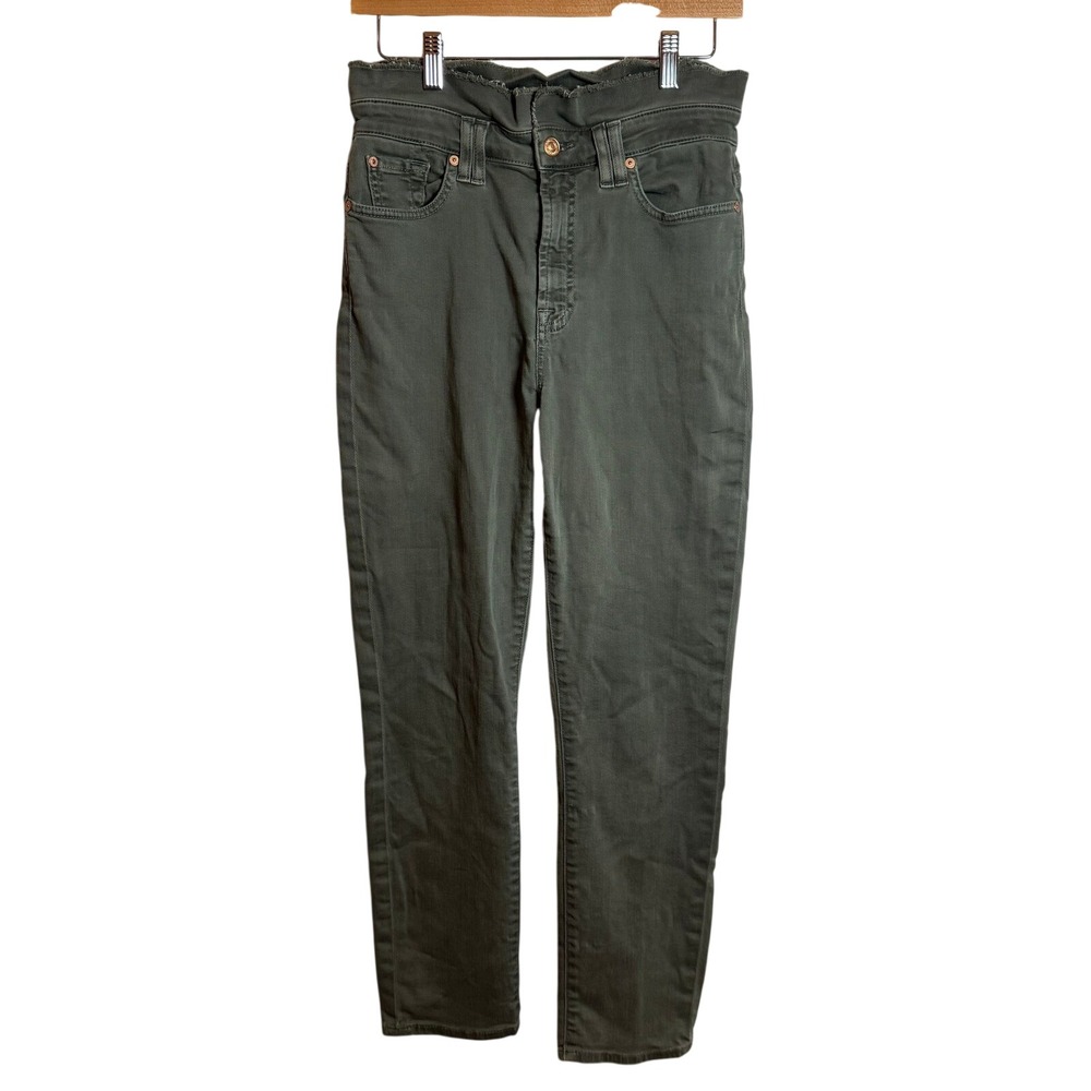 7 For All Mankind Womens 28 Olive Green Distressed High Rise Straight Leg Jeans